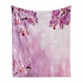 thumbnail image 1 of Spa Soft Flannel Fleece Throw Blanket, Orchid Petals in Monochrome Design Bouquet Spring Bloom ling Growth Peaceful Nature Print, Cozy Plush for Indoor and Outdoor Use, 70" x 90", Pink, by Ambesonne, 1 of 6