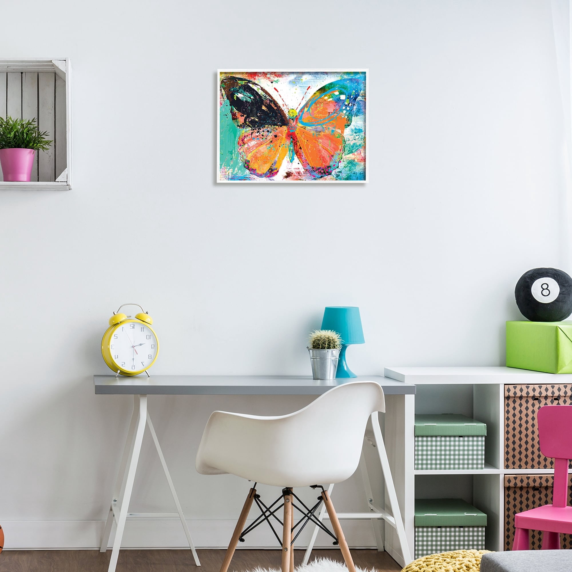Stupell Industries Bold Butterfly Illustration Speckled Collage Style Paintings White Framed Art Print Wall Art, 20x16, by Porter Hastings