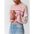 thumbnail image 2 of Liacowi Women's Cropped Sweaters Long Sleeve Round Neck Striped Print Knit Pullover Casual Tops, 2 of 5