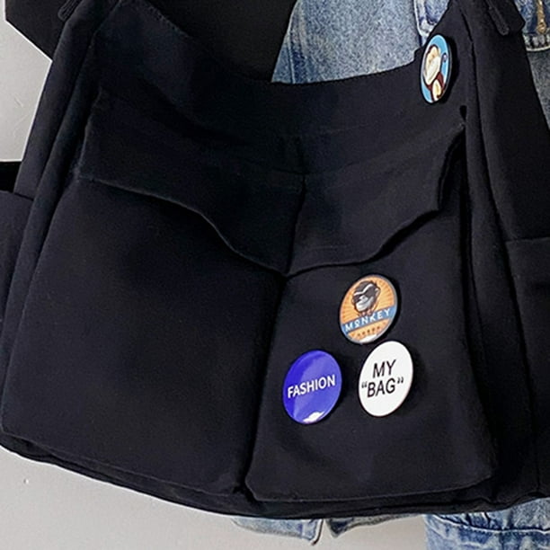 Peggybuy Fashion Men Crossbody Bags Large Canvas Women Shoulder Bags with Badge Black Walmart