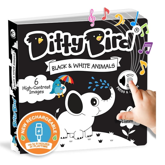 Ditty Bird Ditty Bird Interactive Sensory White and Black Sound Book for Babies 6 - 18 Months Infant Books for Tummy Time, (Board Book)