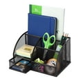 thumbnail image 1 of 7 Section Metal Mesh Office Desktop Organizer, Pencil Cup Holder Desk Organizer Caddy Pen Stand with Drawer, Black, 1 of 7