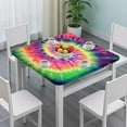 thumbnail image 3 of Colorful Tie Dye Pattern Square Fitted Tablecloth with Elastic Edge,Square Table Cover,Washable Elastic Table Cover for Home Kitchen Party Decor 34"x34", 3 of 6