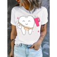 thumbnail image 1 of Fun Dental Print T-Shirt for Women - Casual Crew Neck, Soft Cotton Blend, Machine Washable - Perfect for Summer, 1 of 6