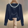 thumbnail image 6 of BLVB Womens Going out Satin Tops Pearl Elegant Silky Office Work Shirts Long Sleeve Evening Party Blouses, 6 of 7