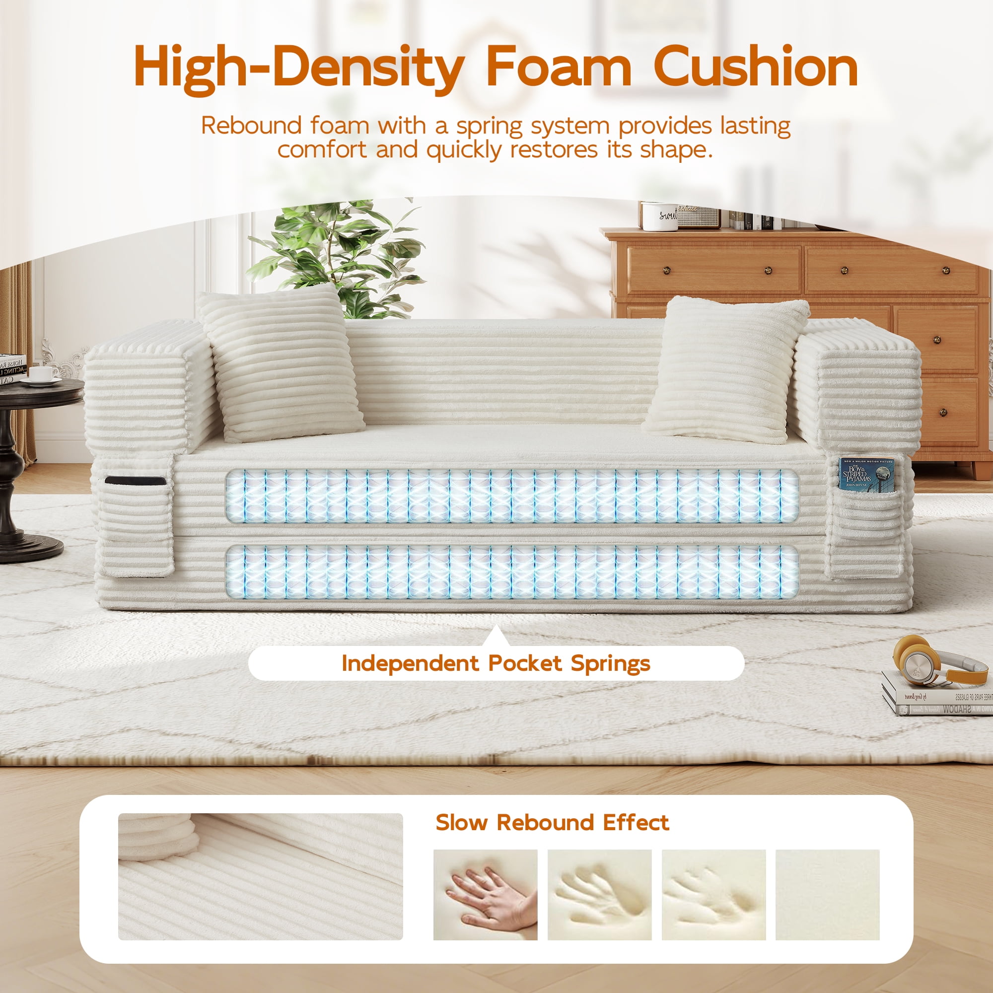 Aukfa 78.7" Corduroy Convertible Sofa Bed, Boneless Sleeper Sofa Couch for Living Room Apartment,Beige