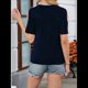 thumbnail image 5 of Blusa de Punto con Hombros Descubiertos y Cruzados para Mujer, Informal, Elegante, con Textura, para Verano Azul Marino S, 5 of 10