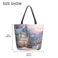 thumbnail image 5 of Open Top Canvas Tote Bag with Zipper Reusable Shopping Bag 13.5x15" Roomy Carryall Magical Snow-covered Village, 5 of 9