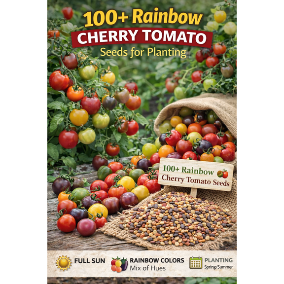 Rainbow Cherry Tomato Seeds for Planting - 100  Seeds - Amazing Colors and Taste - Great for Salads - Made in USA. Ships from Iowa. Dwarf Fruit Seeds