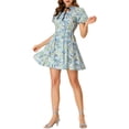 thumbnail image 5 of INSPIRE CHIC Women's Keyhole Square Neck Dress Summer Floral Puff Sleeve Mini Dress Blue M, 5 of 6