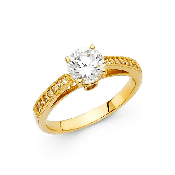14k Solid Yellow Italian Gold 1.25 ct CZ Promise Round Wedding Ring