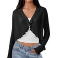 thumbnail image 7 of Garbnen Chiffon Shrug Cardigan for Women Open Front Cropped Long Sleeve Cardigans for Women Pleated Lightweight Casual Sun Protection Sheer Shawls for Women Black, 7 of 7