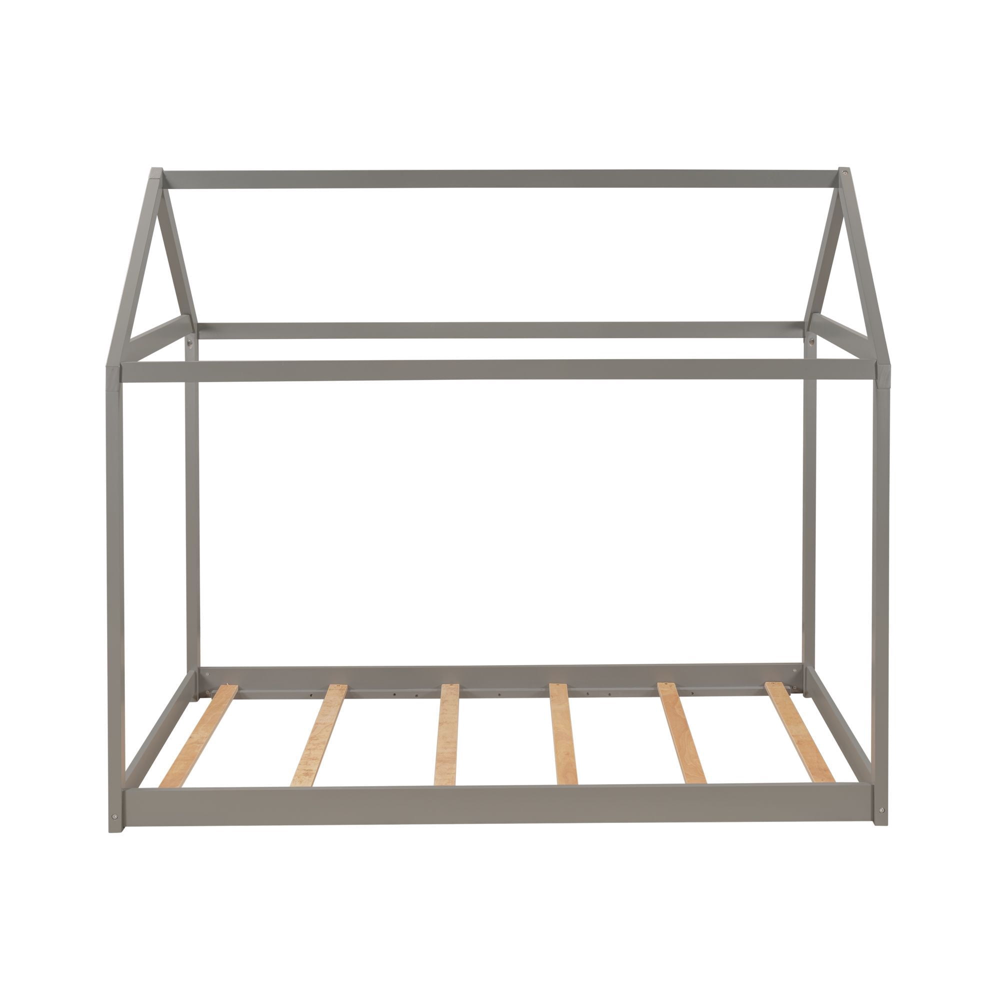 Harper & Bright Designs Twin Size Wooden House Bed with Roof, House Bed Frame Twin Size Floor Bed, Poppy House Wood Bed, Platform Bed, Can Be Decorated for Girls, Boys, Gray