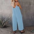 thumbnail image 5 of Adjustable Strap Jumpsuits Women V Neck Casual Summer Sleeveless Loose Jumpsuit Long Pants Rompers with Pockets Sky Blue M, 5 of 7