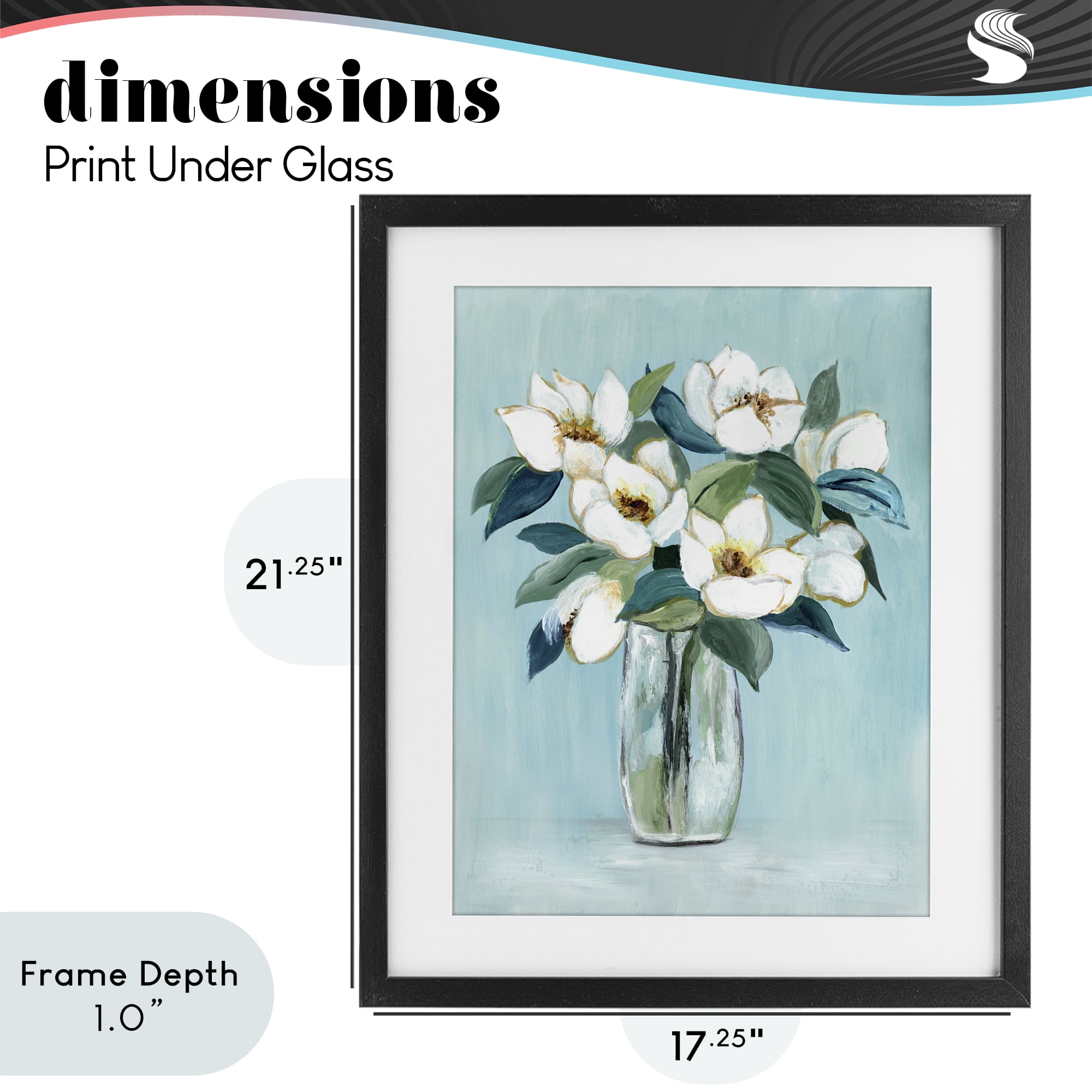 Stupell Industries Magnolia Blossoms on Blue Black Framed Print Under Glass, design by Janet Tava