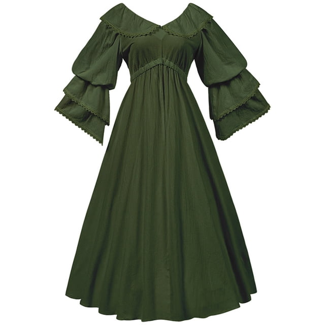 Vestido de Manga Corta para las Mujeres Color Sólido Estilo Retro Muñeca Cuello Cintura Alta Maxi Largo, Malla para la Noche Y la Fiesta