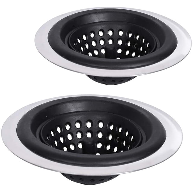Colador de fregadero de cocina de silicona inoxidable, borde ancho grande de 4,5 pulgadas de diámetro, herramientas para mejorar el hogar, paquete de 2 (negro) oso de fresa Hogar