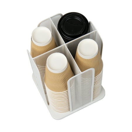 Mind Reader - 4-Compartment Carousel Cup and Lid Organizer - White Metal Mesh