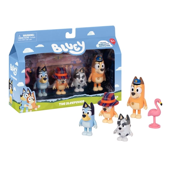 Bluey The Sleepover, 4 Episode-Themed Poseable Figures, Recreate Moments from the Episode The Sleepover, Ages 3