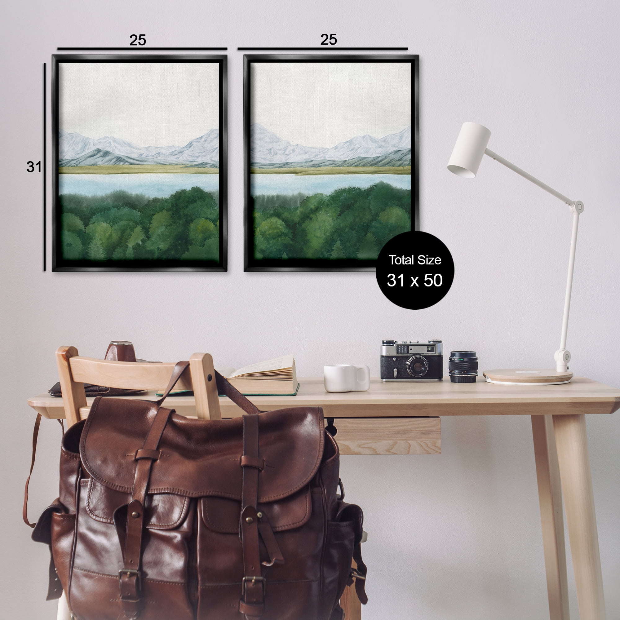 Stupell Industries View Over Mountain Trees Landscape & Nature Painting Black Floater Framed Canvas Art Print Wall Art, 31 x 25, Set of 2