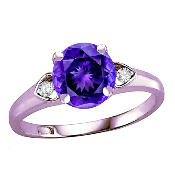 Star K� Round 7mm Genuine Amethyst Three 3 Stone Heart Engagement Promise Wedding Ring