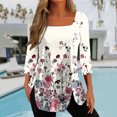 thumbnail image 2 of Dyegold Fall Shirts For Women 2023 Side Slit Square Neck Long Sleeve Tops Dressy Casual Floral Print Blouses Loose Tunic Top, 2 of 5