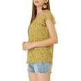 thumbnail image 4 of BLUSA FLORAL PARA MUJER INSPIRADA EN SAN VALENTÍN, CASUAL DE VERANO, CUELLO CUADRADO, MANGA CORTA DE CHIFÓN, CON VOLANTES, TALLA XS, COLOR AMARILLO, 4 of 8