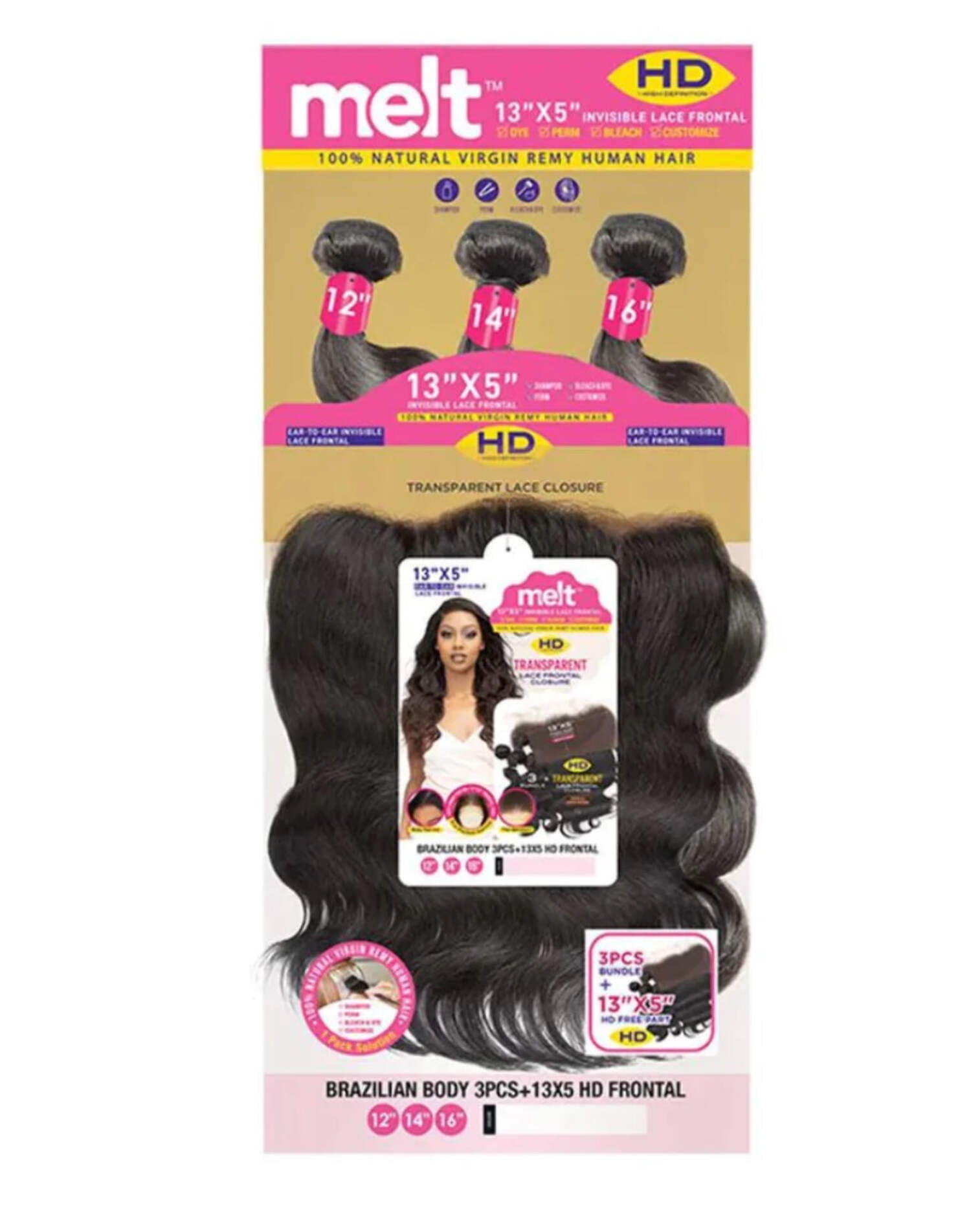 Melt 1-Pack Solution 100% Virgin Remy Human Hair 3-Piece Bundles with 13x5 Frontal Bundle Pack - Body Wave