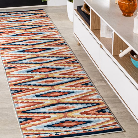 JONATHAN Y SOUTH WESTERN 2 x 8 Runner Rug, Konya Diamond Kilim Geometric - Yellow/Red/Blue, SWC101A-28
