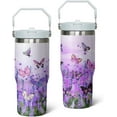 thumbnail image 6 of 30 Oz Flip Tumbler with Handle, Lid & Straw | Reusable Purple Butterfly Travel Mug | Insulated Coffee Cup & Water Bottle | Gift for Women, Teens, Bridesmaids, 6 of 6
