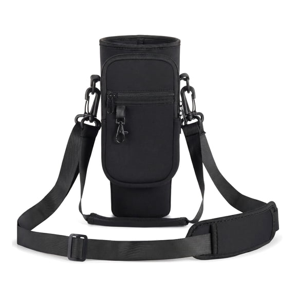 Water Bottle Carrier Bag with Phone Pocket, Fits 30 & 40 oz Tumblers with Handle, Insulated Neoprene Cup Holder with Adjustable Strap, Black