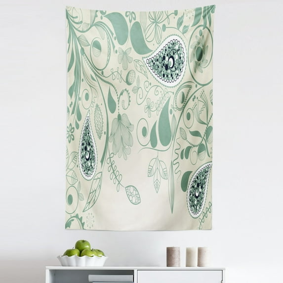 Paisley Tapestry, Vintage Aged Floral Paisley Patterns on Retro Art Background in Persian Style, Fabric Wall Hanging Decor for Bedroom Living Room Dorm, 5 Sizes, Laurel Green, by Ambesonne