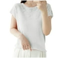 thumbnail image 2 of Summer Saving Clearance Women Short Sleeve Tops, Xunlbb Fashion Women's Casual Solid Color Knit Short Sleeve Round-Neck Blouses Shirts(White,M), 2 of 3