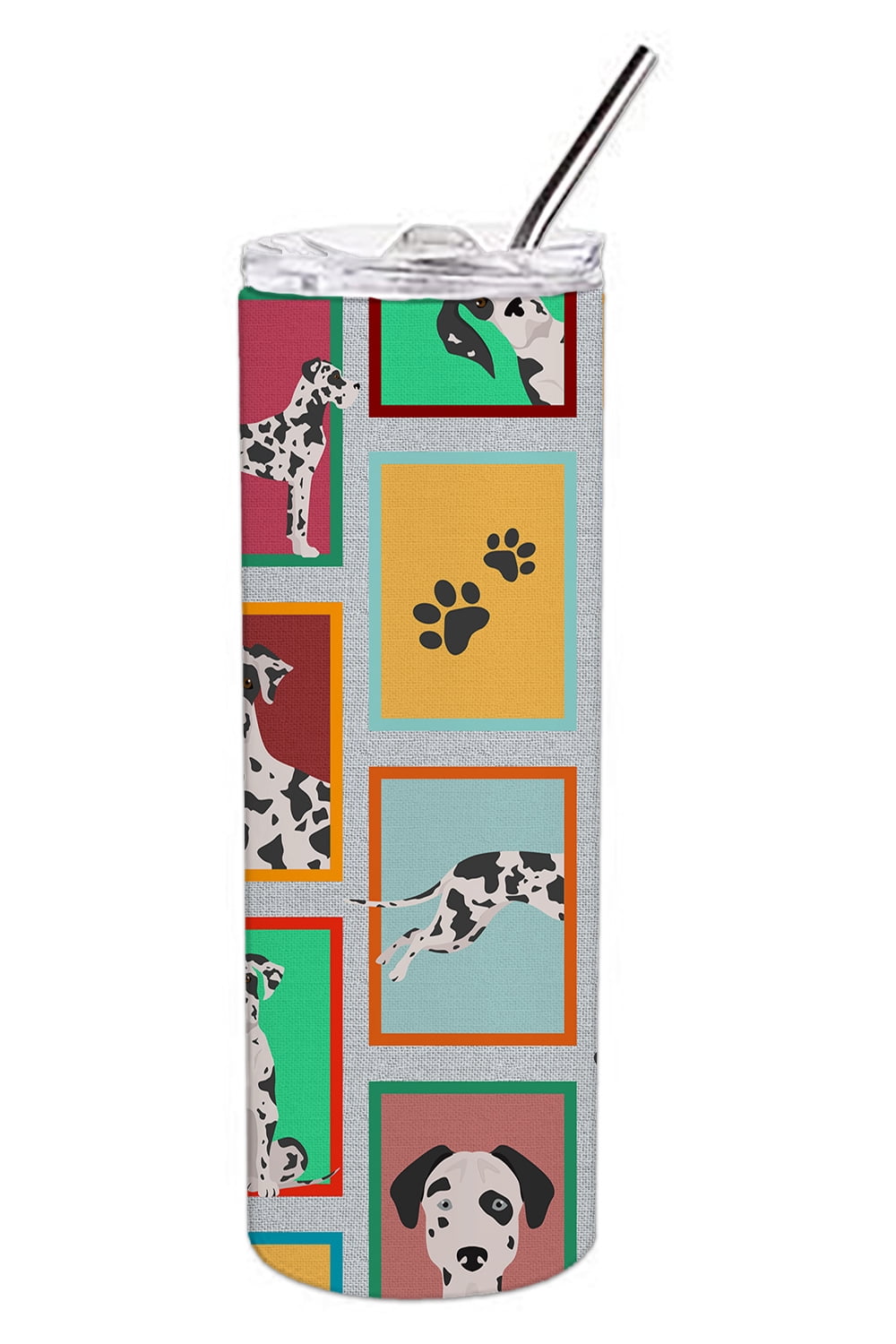 Lots of Harlequin Natural Ears Great Dane Stainless Steel 20 oz Skinny Tumbler 3 in x 8.25 in