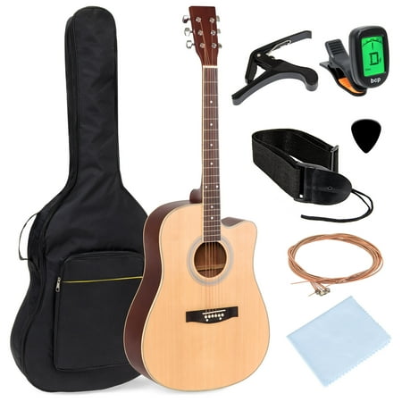 Best Choice Products 41in Full Size Beginner Acoustic Cutaway Guitar Kit with Padded Case, Strap, Capo, Extra Strings, Digital Tuner, Picks (Best R&b Acoustic Covers)