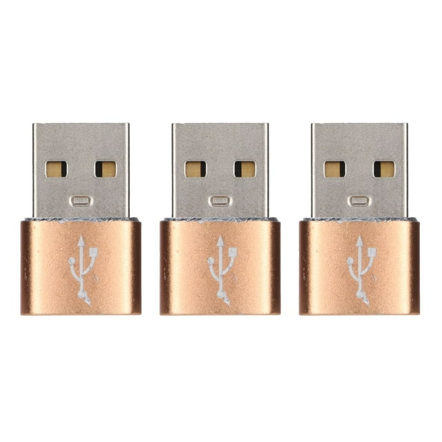 Paquete de 3 adaptadores de disco U USB 2.0 macho a tipo C hembra Adaptador USB a tipo C de metal para teléfono móvil portátil (dorado)
