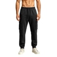 thumbnail image 2 of Men's Fleece Multi Pocket Sweatpants Loose Fit Cuffed Ankle Casual Joggers with Drawstring Elastic Waist Solid Color Lounge Trousers for Winter, 2 of 7