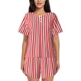 thumbnail image 1 of Fotbe Red And White Stripes Conjunto de Pijama Estampado para Mujer, 2 Piezas, Ropa de Dormir con Camiseta de Manga Corta y Shorts Suaves-3X-Large, 1 of 6