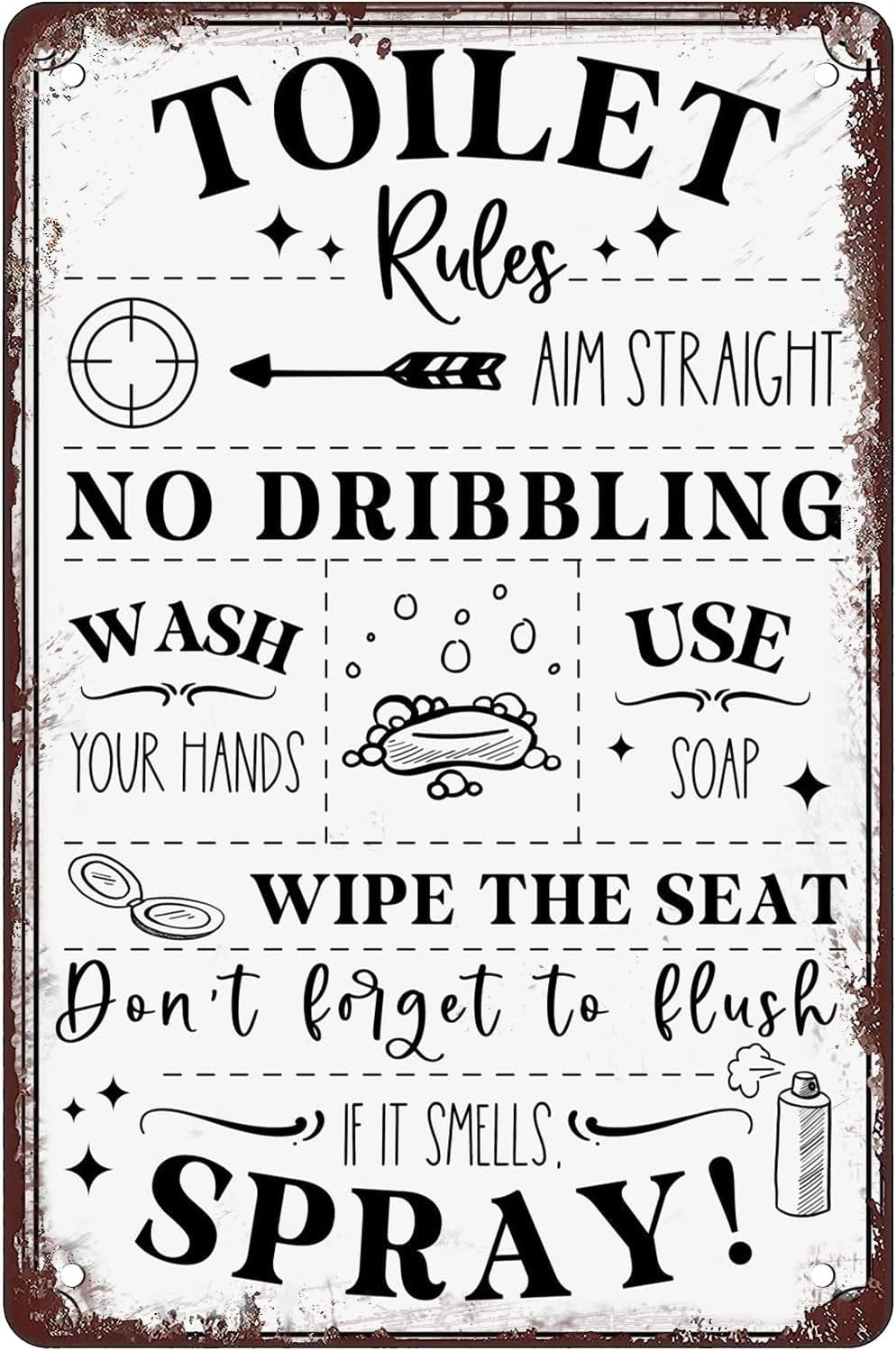 Funny Bathroom Rules Metal Sign, Bathroom Metal Art Wall