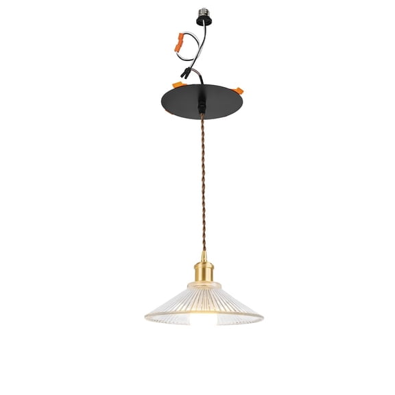 KAYYELAMP 1 Pcs Recessed Retrofit Pendant Conversion Kit E26 Power Connector 3.2 Ft Adjusted Cord Modern Design Clear Glass Shade Brass Base Hanging Light for Home Office(No Bulb)
