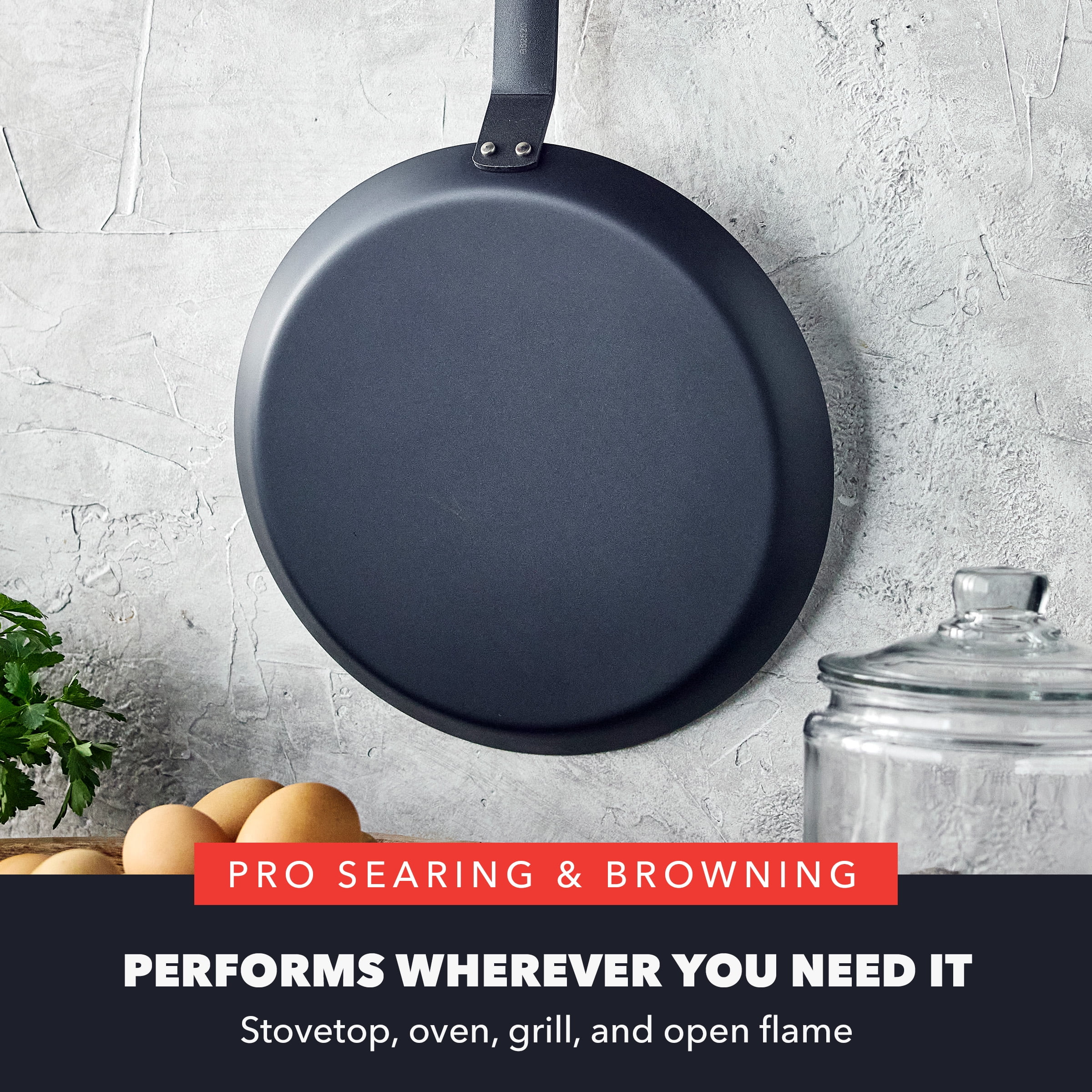 GreenPan Bobby Flay 11" Carbon Steel Crepe Pan, Pre-Seasoned, Nontoxic, Induction Compatible, Omelet Flat Griddle