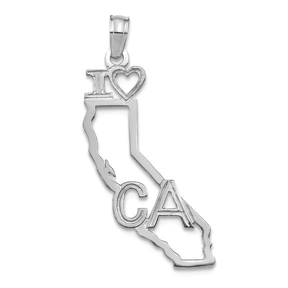 14k White Gold Solid California State Pendant Necklace 28x15mm Wide Pendant for Women - .7 Grams