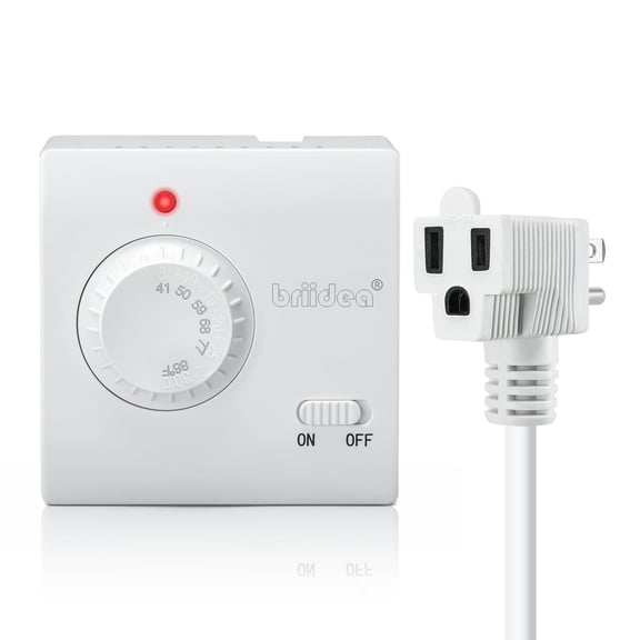 Adjustable Thermostat, Briidea Plug in Heating & Cooling Thermostat with LED Indicator, Compatible with Space Heater, Window Air Conditioners, Fans, Ideal for Household, Reptile, Greenhouse