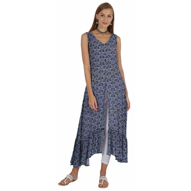 Phagun Kurti Évasé Imprimé Occidental pour Femmes Sans Manches Tenue Traditionnelle Indienne