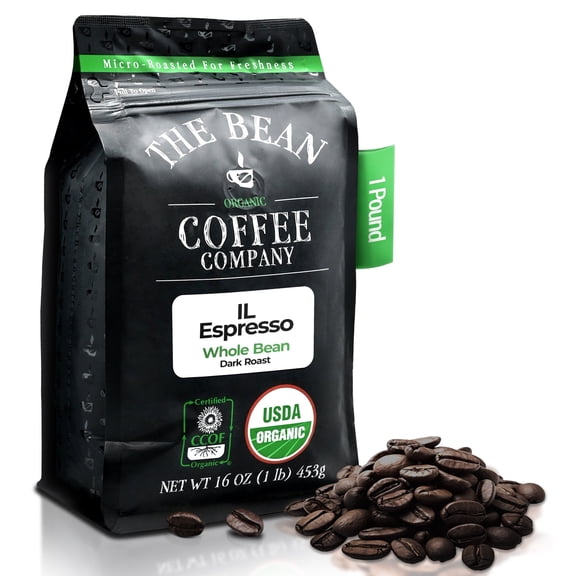 The Bean Organic Coffee Company Il Espresso, Classic Dark Roast, Whole Bean Coffee, 16-Ounce Bag