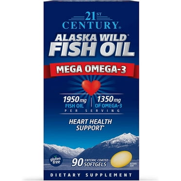 21st Century Alaska Wild Fish Oil Mega Omega-3 Enteric Coated Softgels, 90 Ea