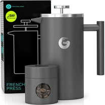 Coffee Gator French Press Coffee Maker, Thermal Insulated Brewer Plus Travel Jar, Large Capacity, Double Wall Stainless Steel, 34oz, Gray