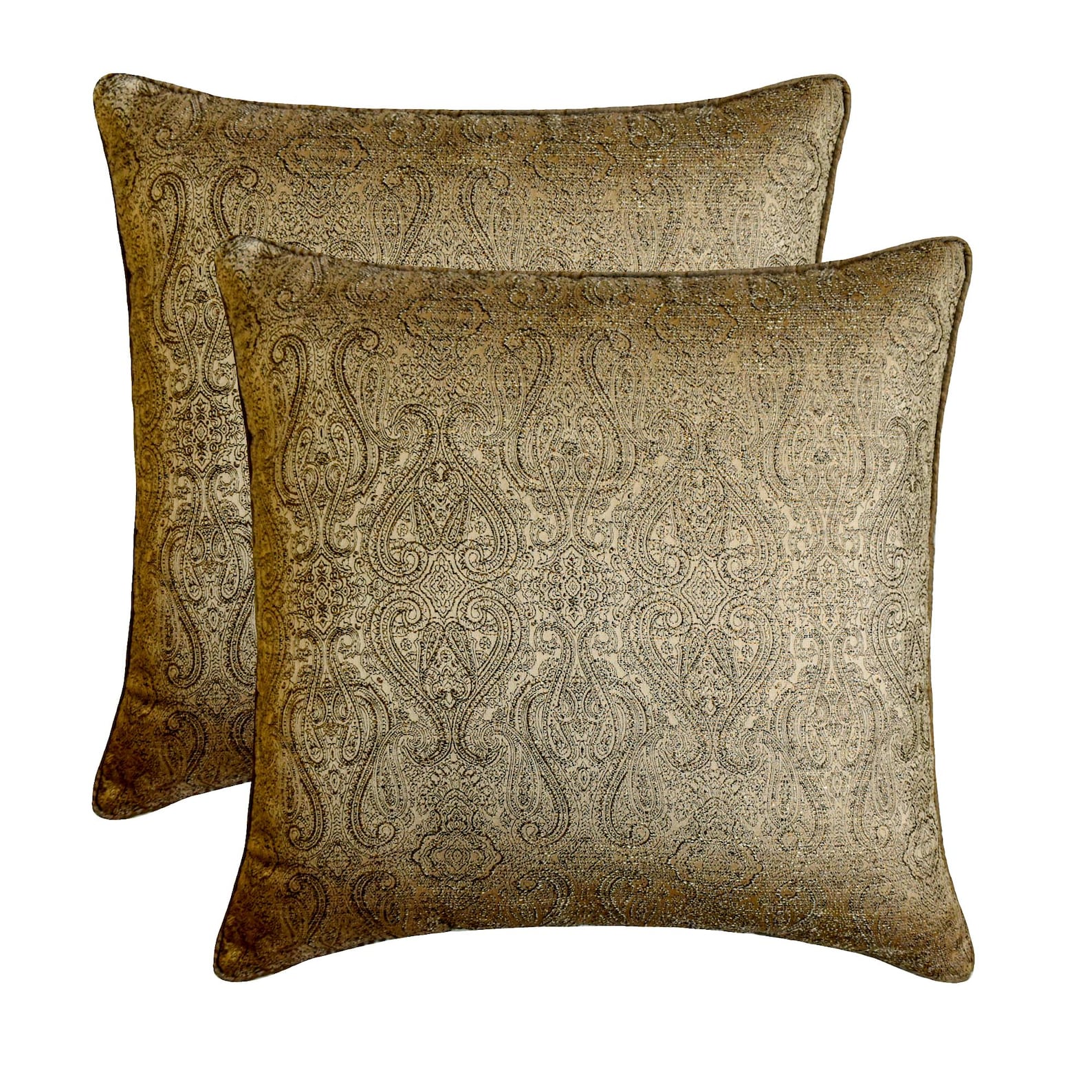 Antique Gold Decorative Throw Pillow Covers 16"x16" | Contemporary Jacquard Cushion Cover Damask | Regal Damask Pillowcases for Couch, Sofa Bedroom & Living Room, Modern Home Décor - Golden Cascade