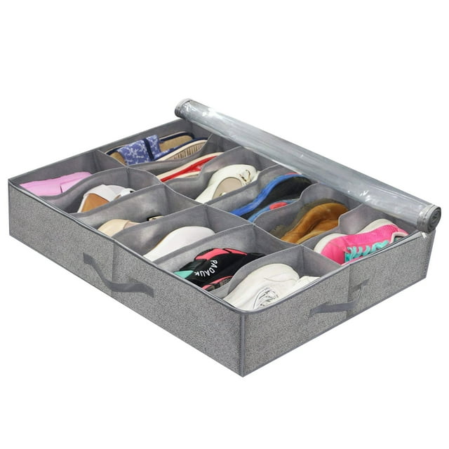 Home Textile Storage Under Bed Shoe Cabinet Organizer for 24 Pairs with Transparent Cover and Bedding Storage Solution