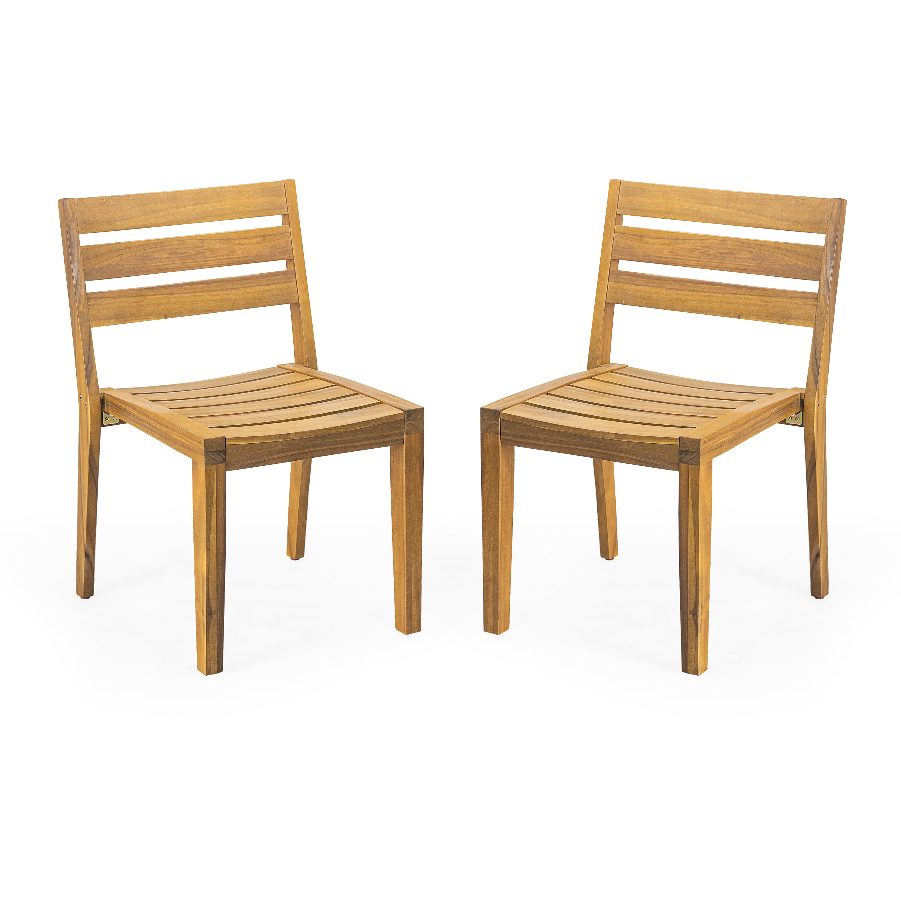 Dining Side Chair Set of 2, Outdoor Acacia Wood Teak Finish Chair for Patio Garden, Teak